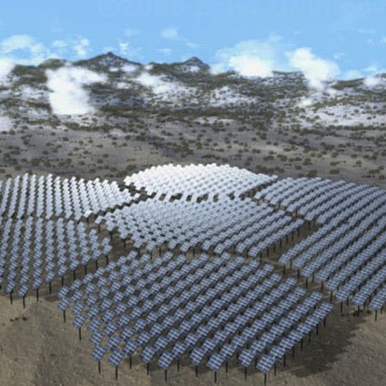 Concept rendering of a sun-tracking solar power plant